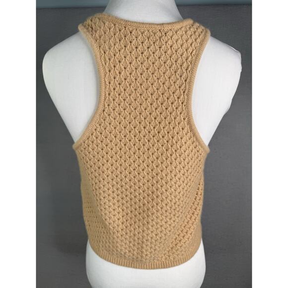 J.Crew Cashmere Pointelle Tank Top Sweater Womens M Khaki Cropped Quiet Luxury - Picture 3 of 8